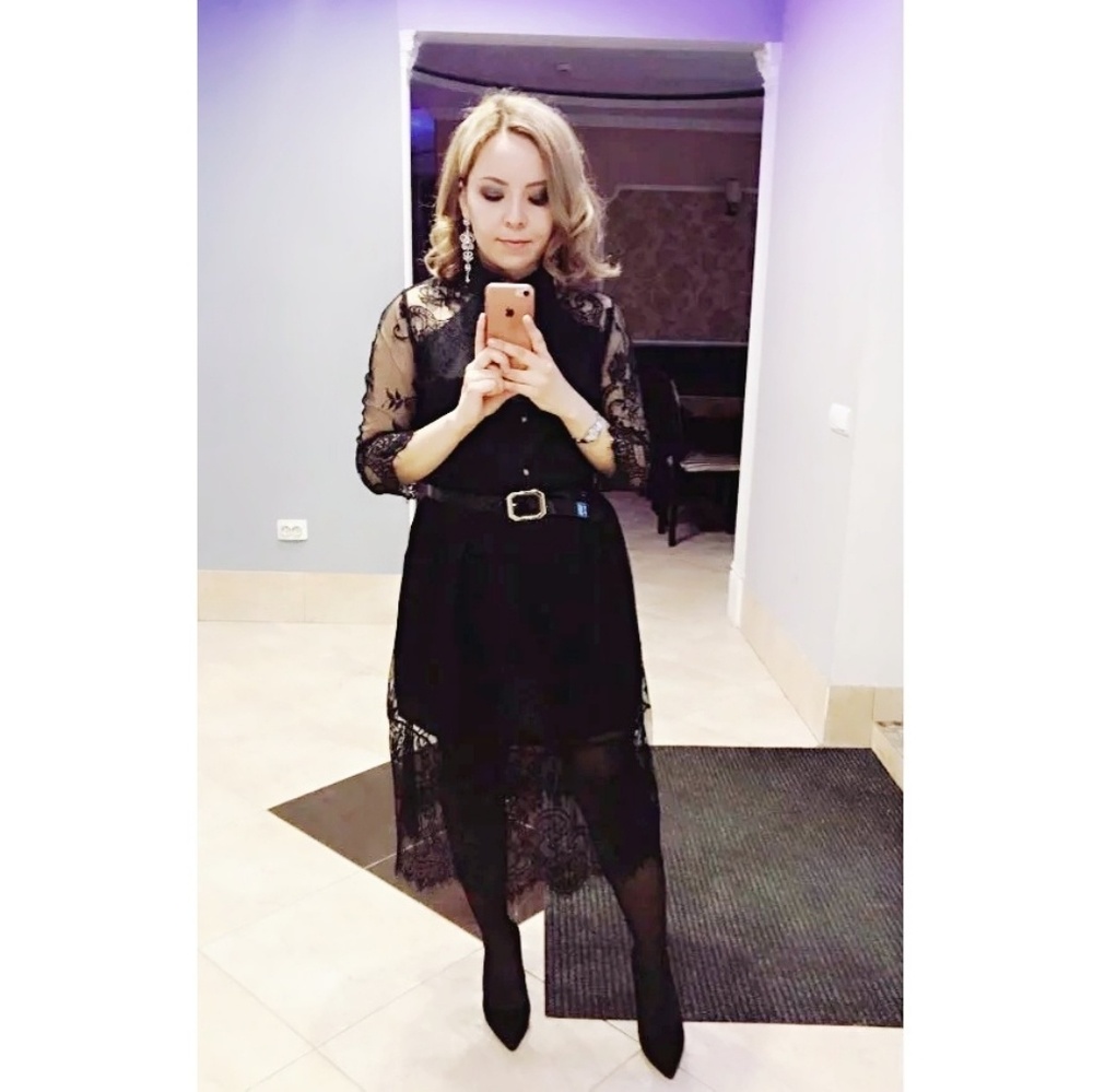 Lace Midi Dress with Belt